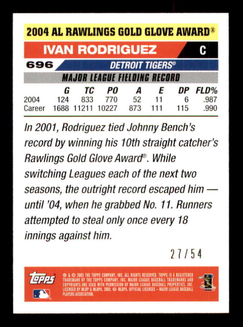 Ivan Rodriguez GG Card 2005 Topps Black #696 Image 2