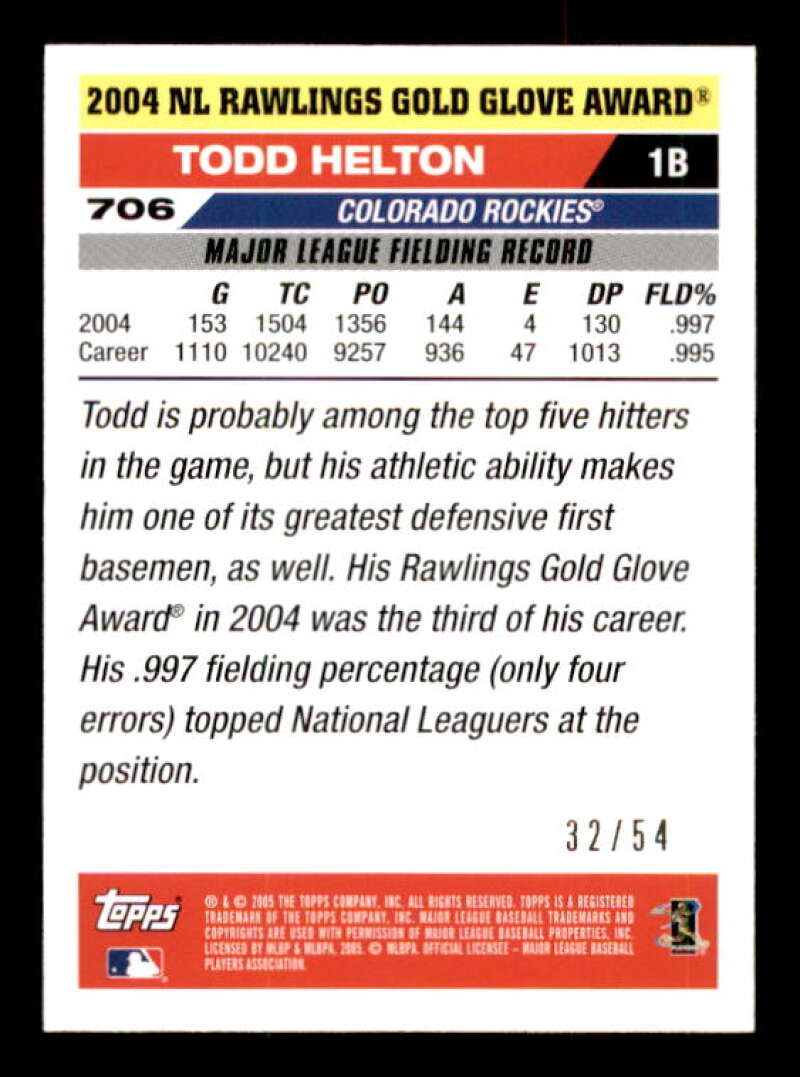 Todd Helton GG Card 2005 Topps Black #706 Image 2