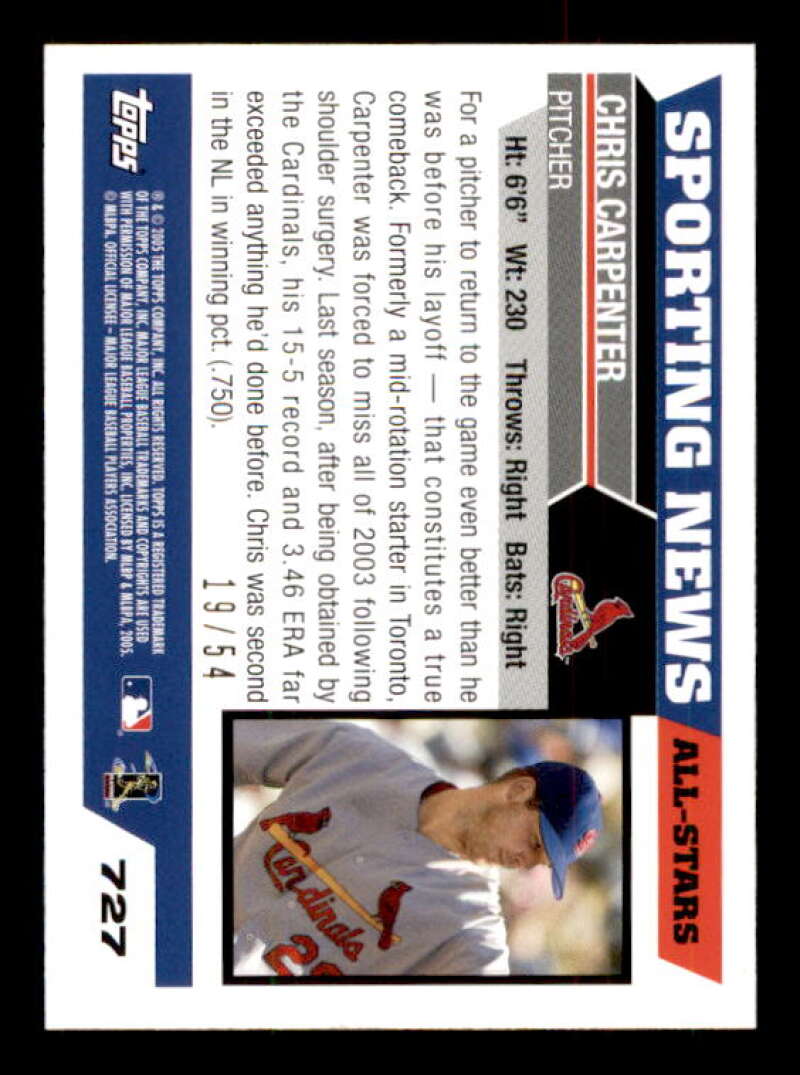 Chris Carpenter AS Card 2005 Topps Black #727 Image 2