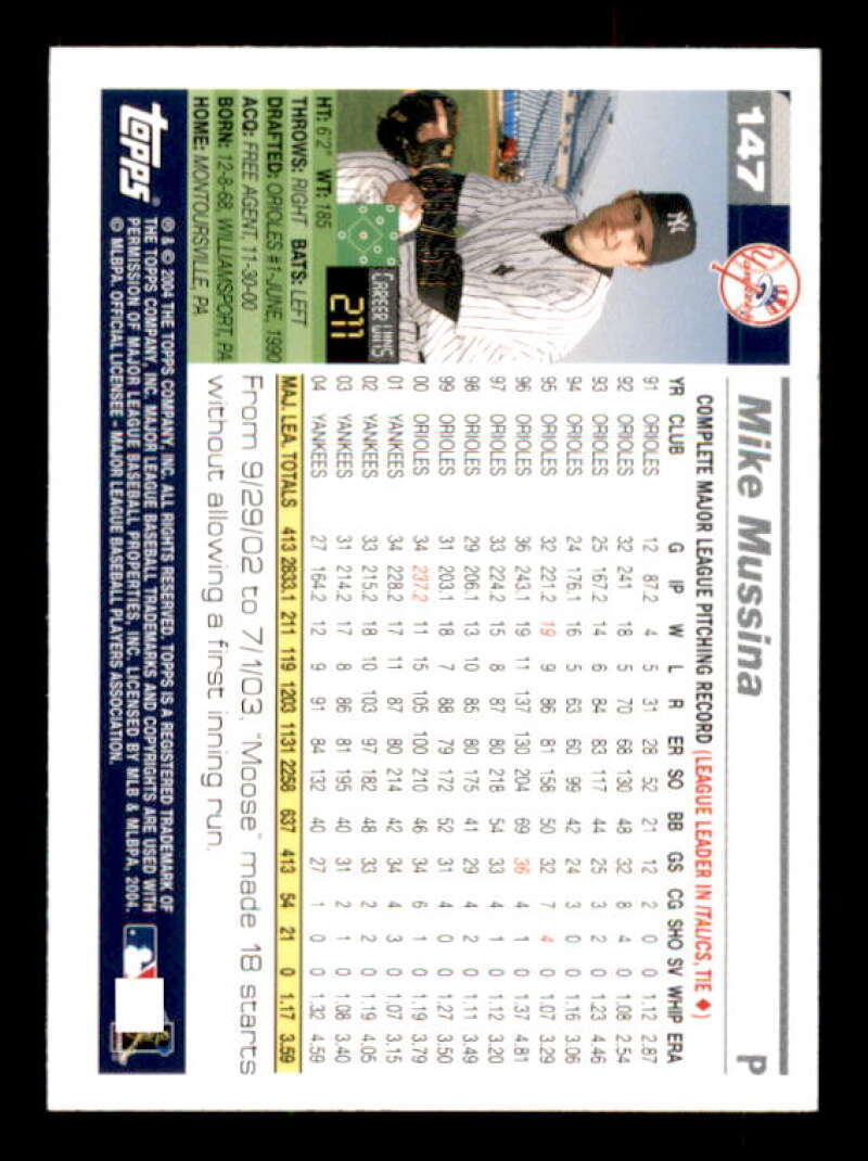 Mike Mussina Card 2005 Topps Black #147 Image 2