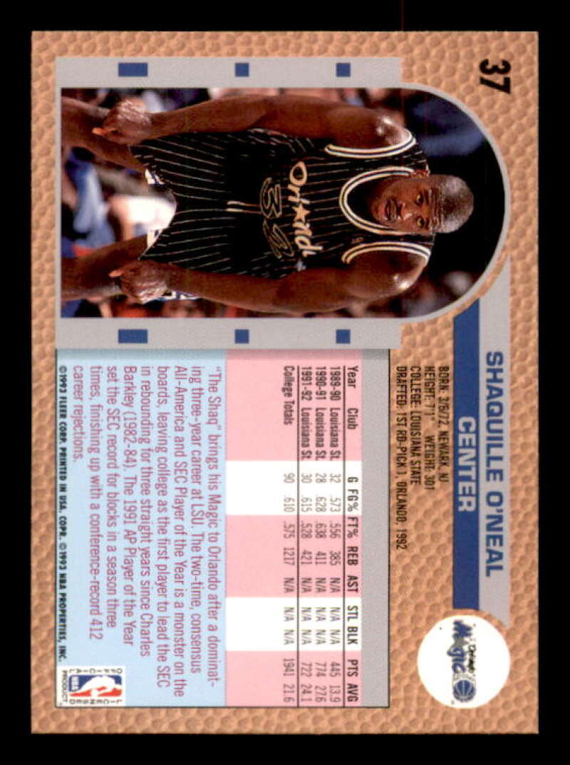 Shaquille O'Neal Rookie Card 1992-93 Fleer Drake's #37 Image 2