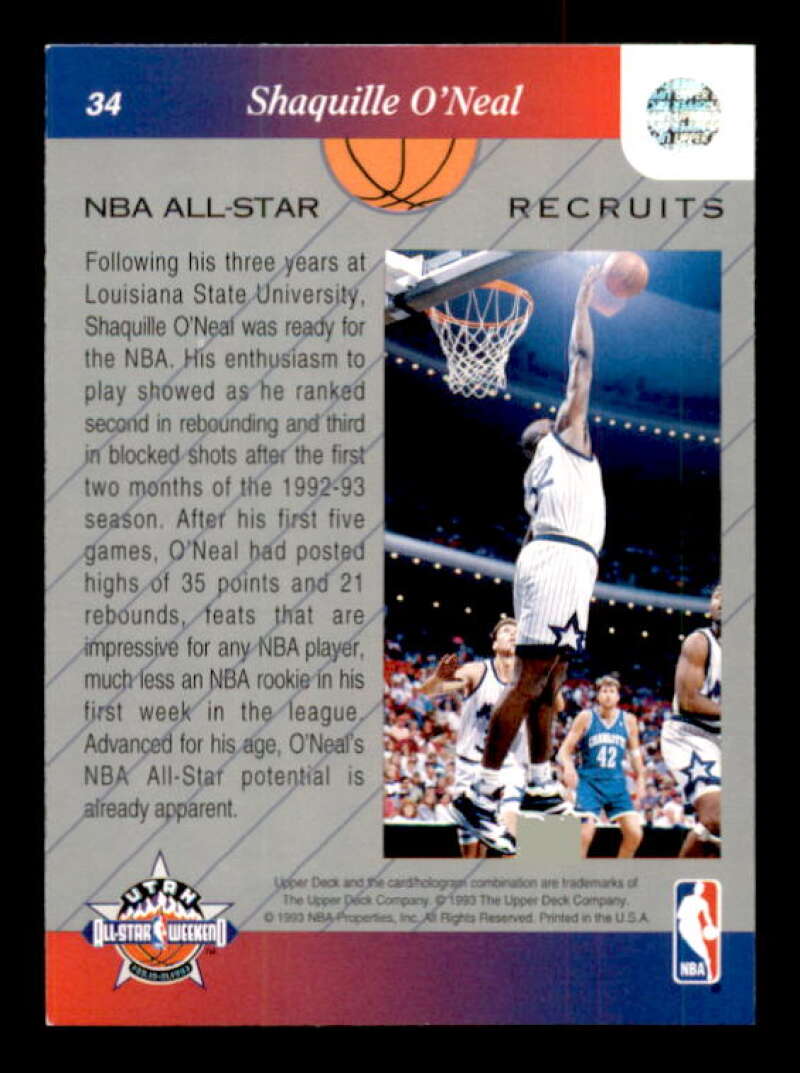 Shaquille O'Neal Rookie Card 1992-93 Upper Deck All-Star Weekend #34 Image 2