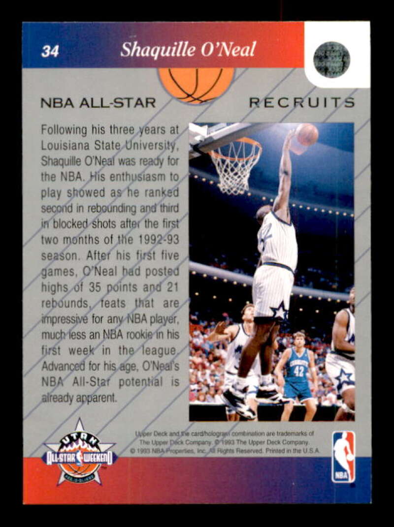 Shaquille O'Neal Rookie Card 1992-93 Upper Deck All-Star Weekend #34 Image 2