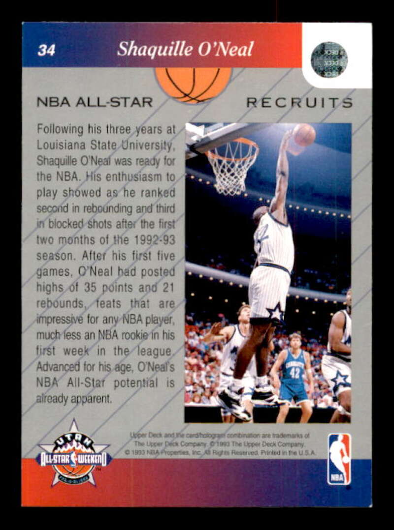 Shaquille O'Neal Rookie Card 1992-93 Upper Deck All-Star Weekend #34 Image 2