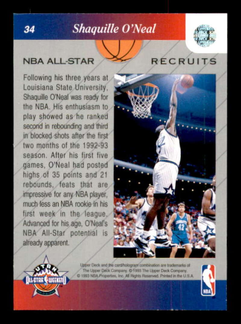 Shaquille O'Neal Rookie Card 1992-93 Upper Deck All-Star Weekend #34 Image 2