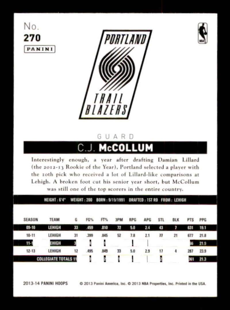 C.J. McCollum Rookie Card 2013-14 Hoops Blue #270 Image 2