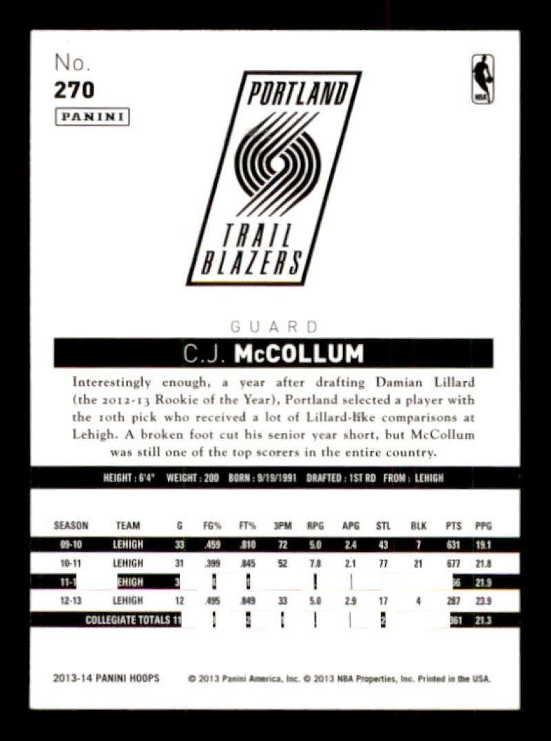 C.J. McCollum Rookie Card 2013-14 Hoops Red #270 Image 2