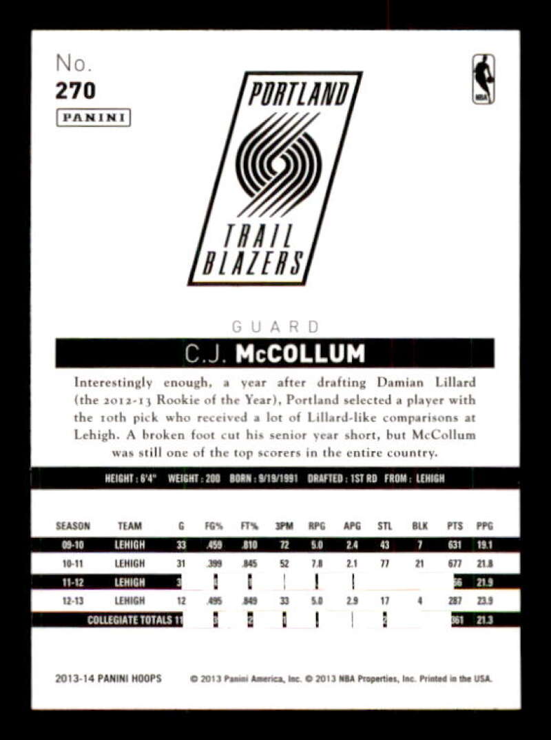 C.J. McCollum Rookie Card 2013-14 Hoops Gold #270 Image 2