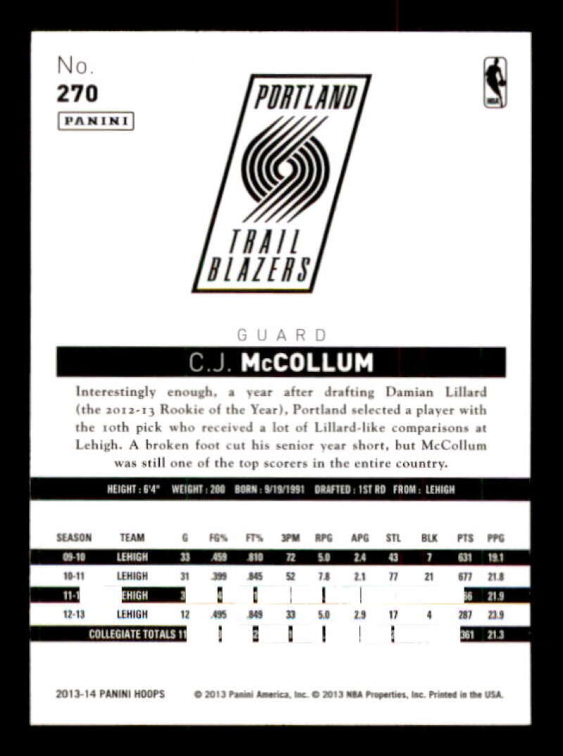 C.J. McCollum Rookie Card 2013-14 Hoops Gold #270 Image 2