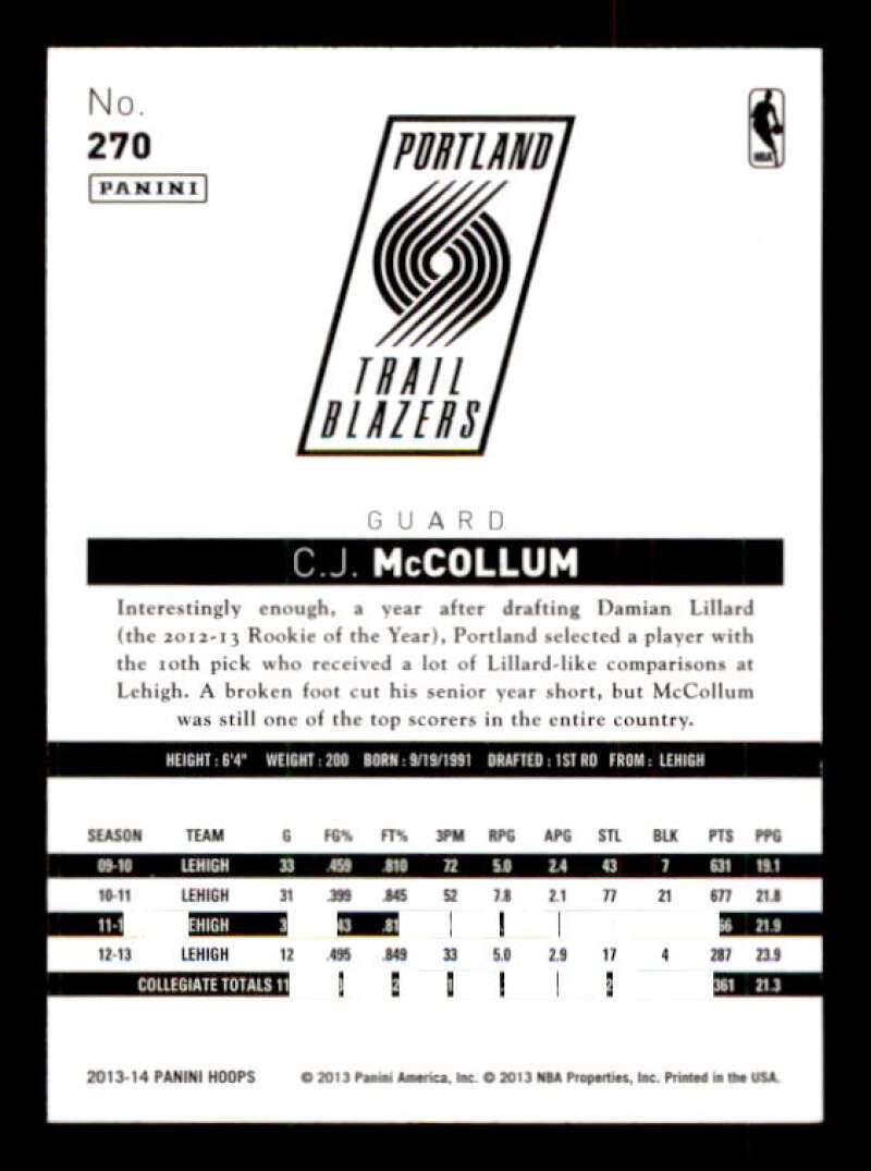 C.J. McCollum Rookie Card 2013-14 Hoops Gold #270 Image 2