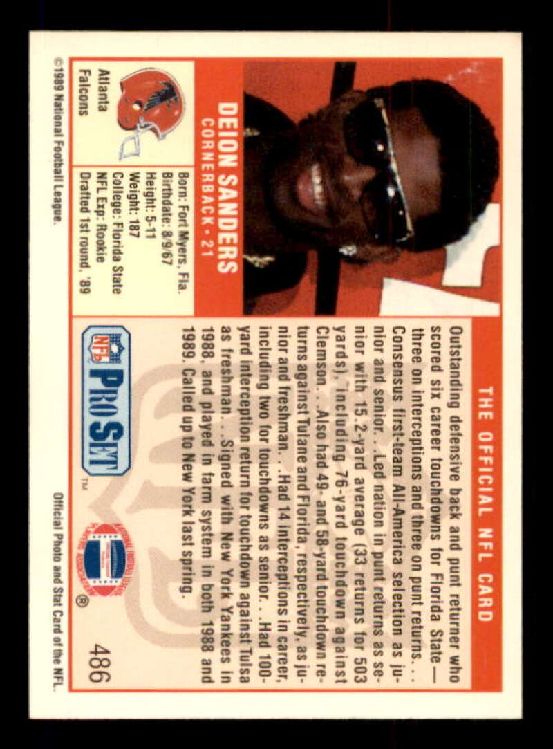 Deion Sanders Rookie Card 1989 Pro Set #486 Image 2