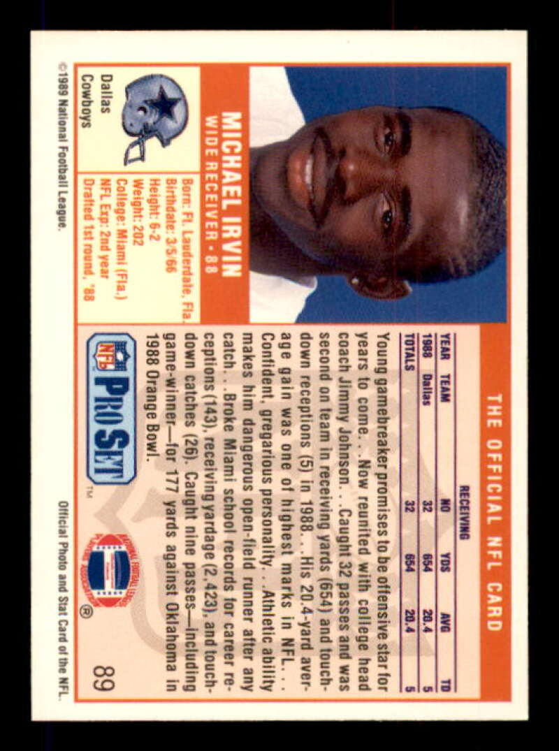 Michael Irvin Rookie Card 1989 Pro Set #89 Image 2