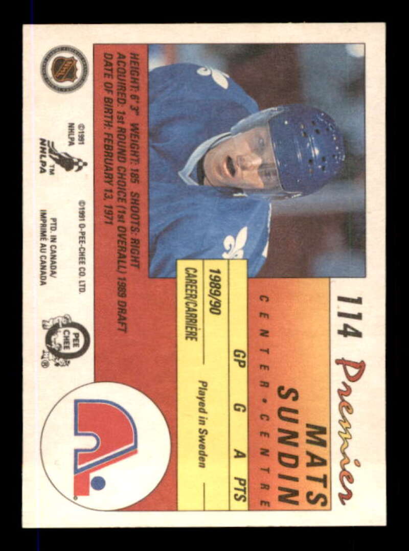 Mats Sundin Rookie Card 1990-91 OPC Premier #114 Image 2