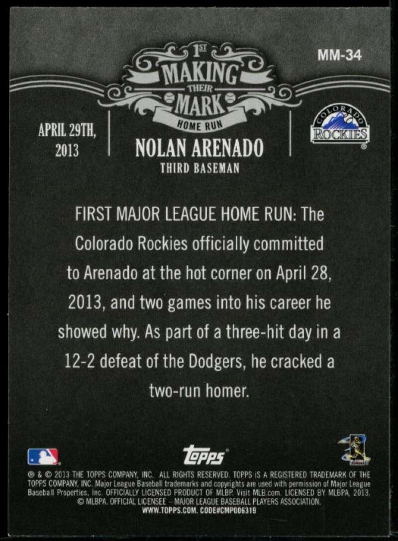 Nolan Arenado Rookie Card 2013 Topps Making Their Mark #MM34 Image 2