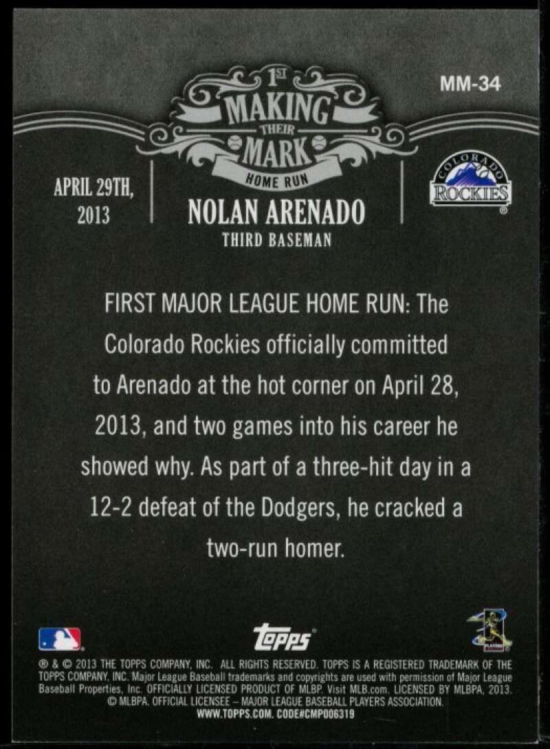 Nolan Arenado Rookie Card 2013 Topps Making Their Mark #MM34 Image 2