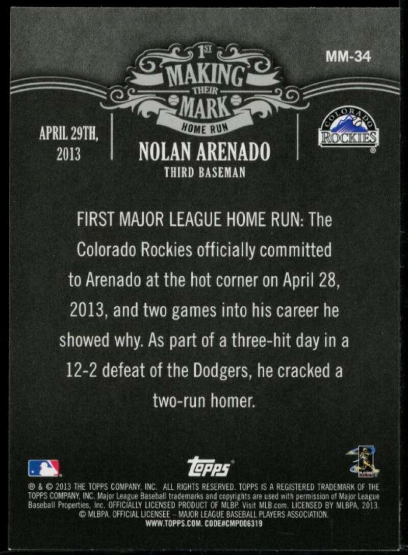 Nolan Arenado Rookie Card 2013 Topps Making Their Mark #MM34 Image 2