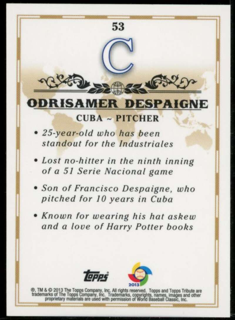 Odrisamer Despaigne Card 2013 Topps Tribute WBC #53 Image 2