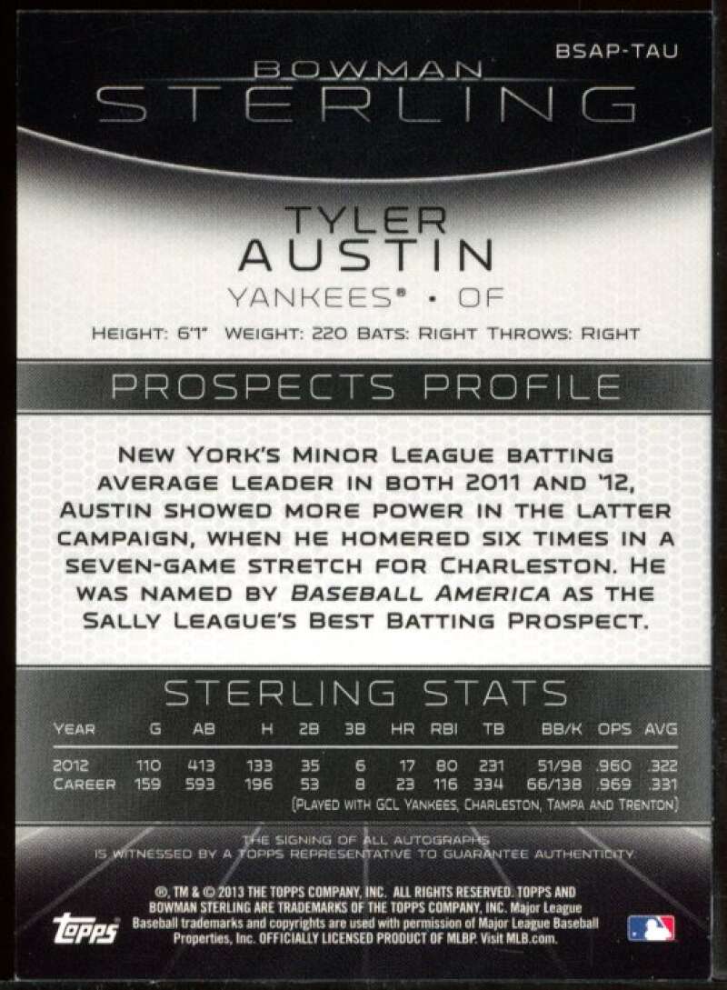 Tyler Austin Card 2013 Bowman Sterling Prospect Autographs #TAU Image 2