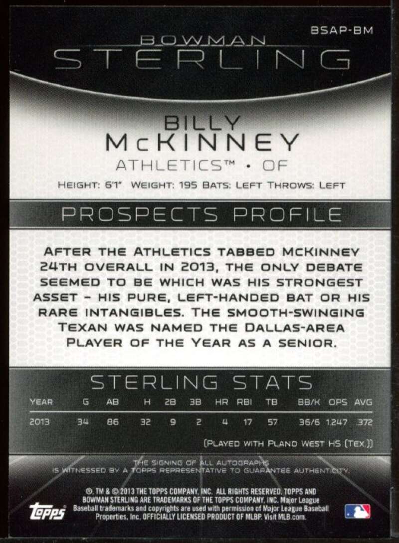 Billy McKinney Card 2013 Bowman Sterling Prospect Autographs #BM Image 2