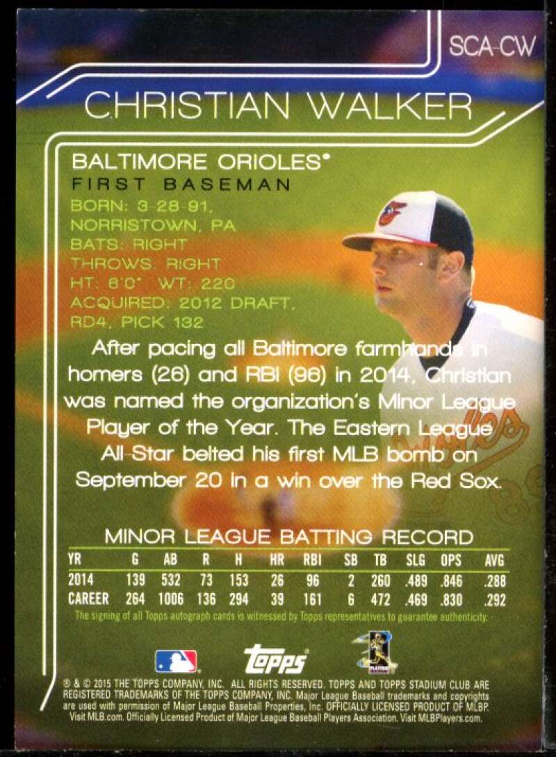 Christian Walker Card 2015 Stadium Club Autographs #SCACW Image 2