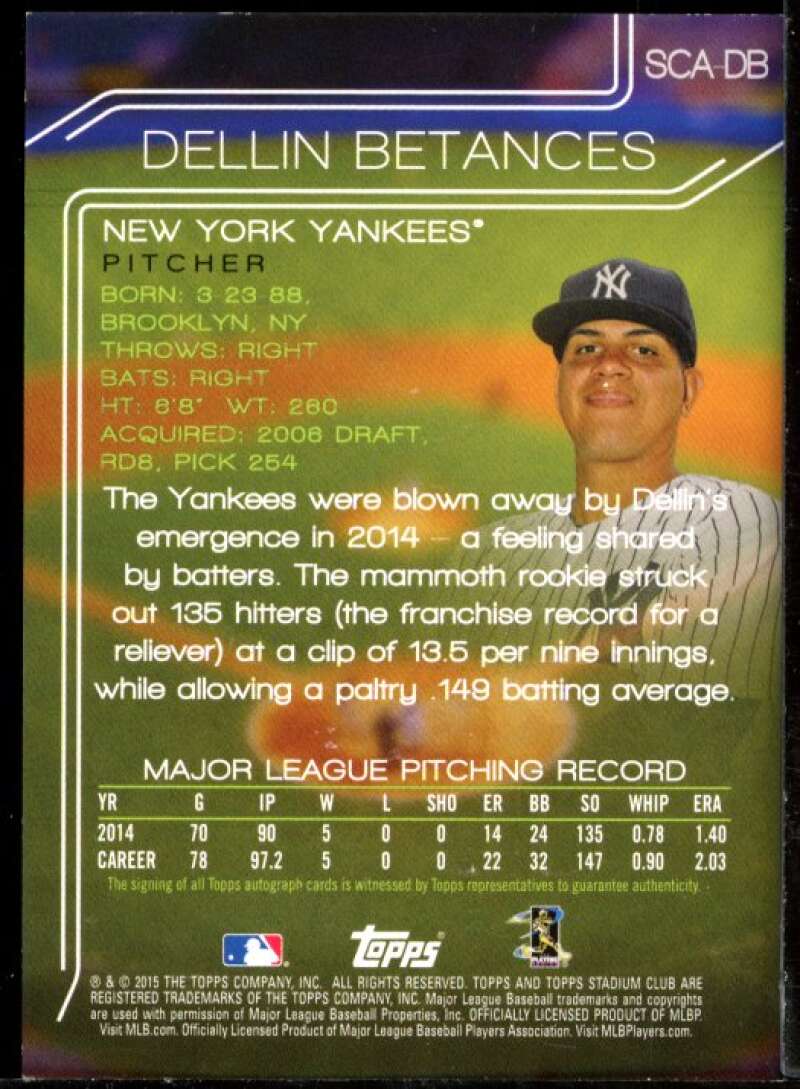 Dellin Betances Card 2015 Stadium Club Autographs #SCADB Image 2