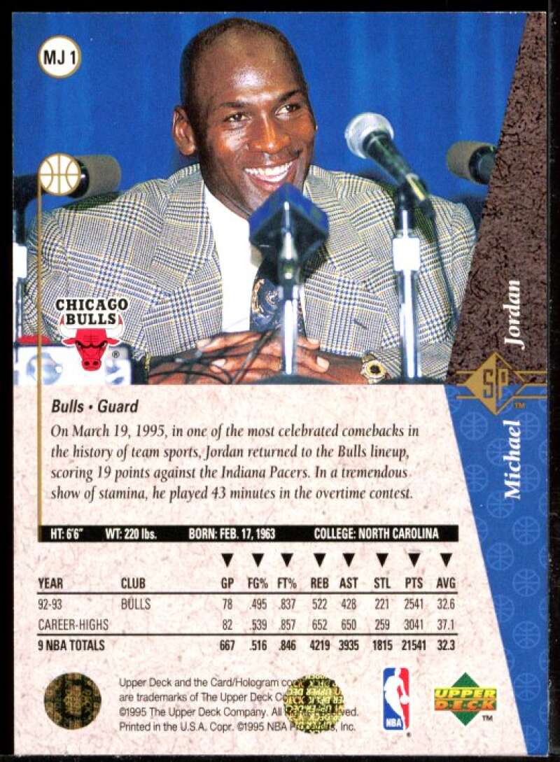 Michael Jordan Red Card 1994-95 SP #MJ1R Image 2