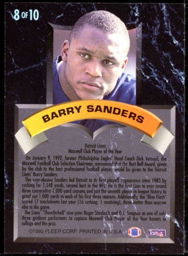 Barry Sanders Card 1992 Ultra Award Winners #8 Image 2