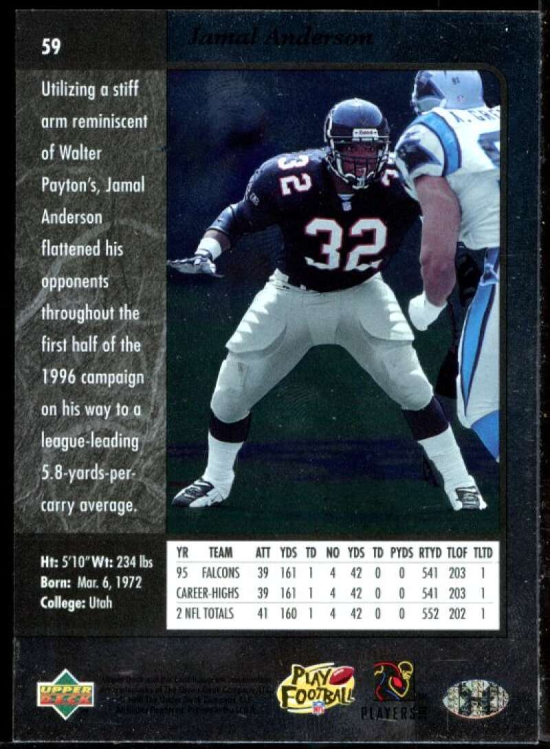 Jamal Anderson Rookie Card 1996 SP #59 Image 2