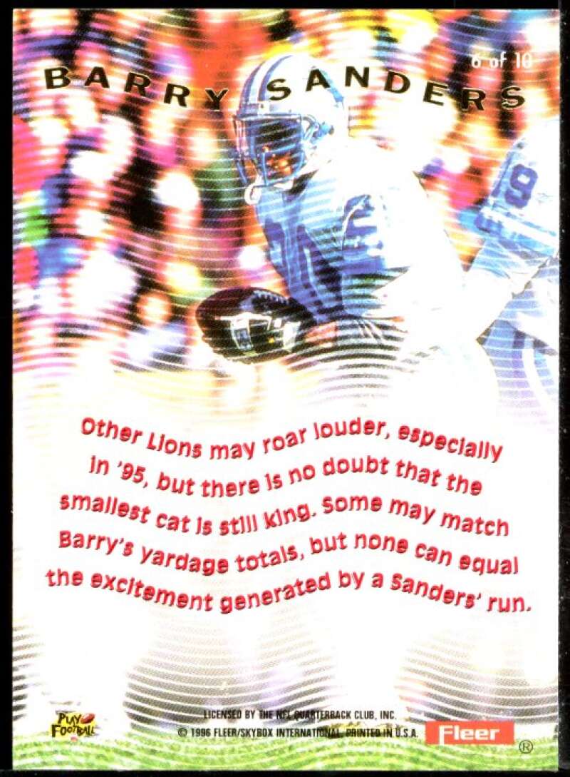 Barry Sanders Card 1996 Ultra Pulsating #6 Image 2