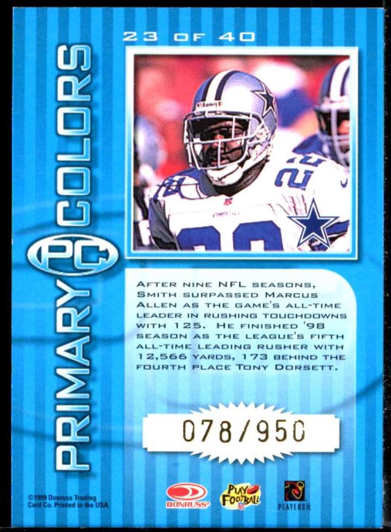 Emmitt Smith Card 1999 Donruss Elite Primary Colors Blue #23 Image 2