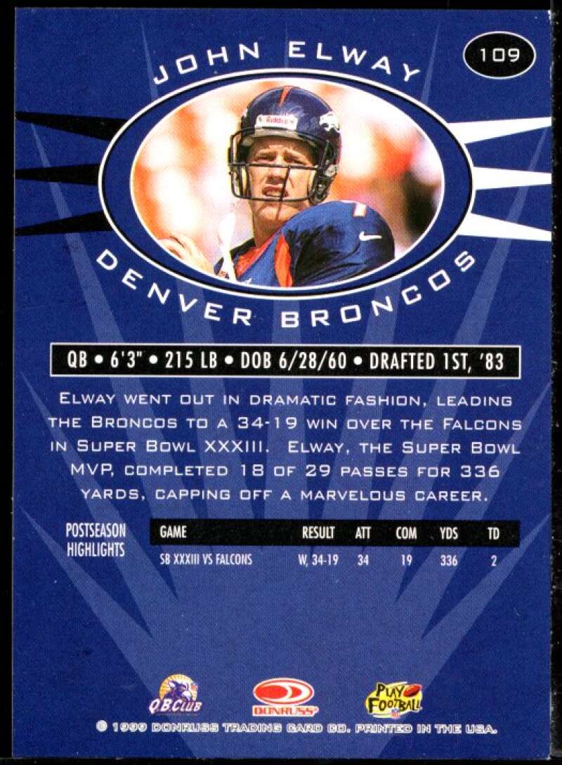 John Elway P Card 1999 Donruss Preferred QBC #109 Image 2