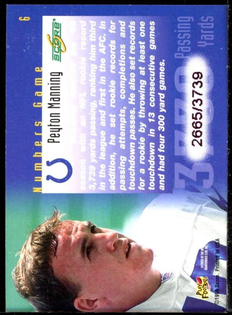 Peyton Manning Card 1999 Score Numbers Game #6 /3739 Image 2