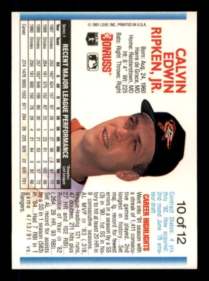 Cal Ripken Card 1992 Donruss Previews #10 Image 2