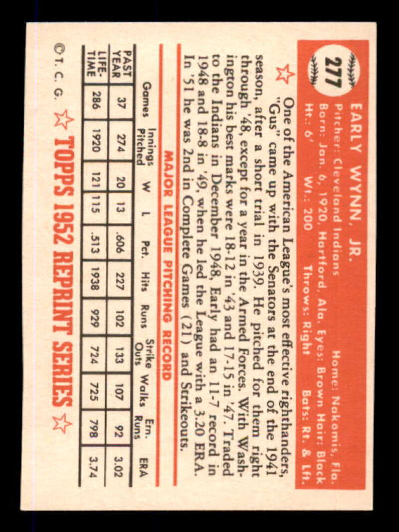 Early Wynn Card 1983 Topps 1952 Reprint #277 Image 2