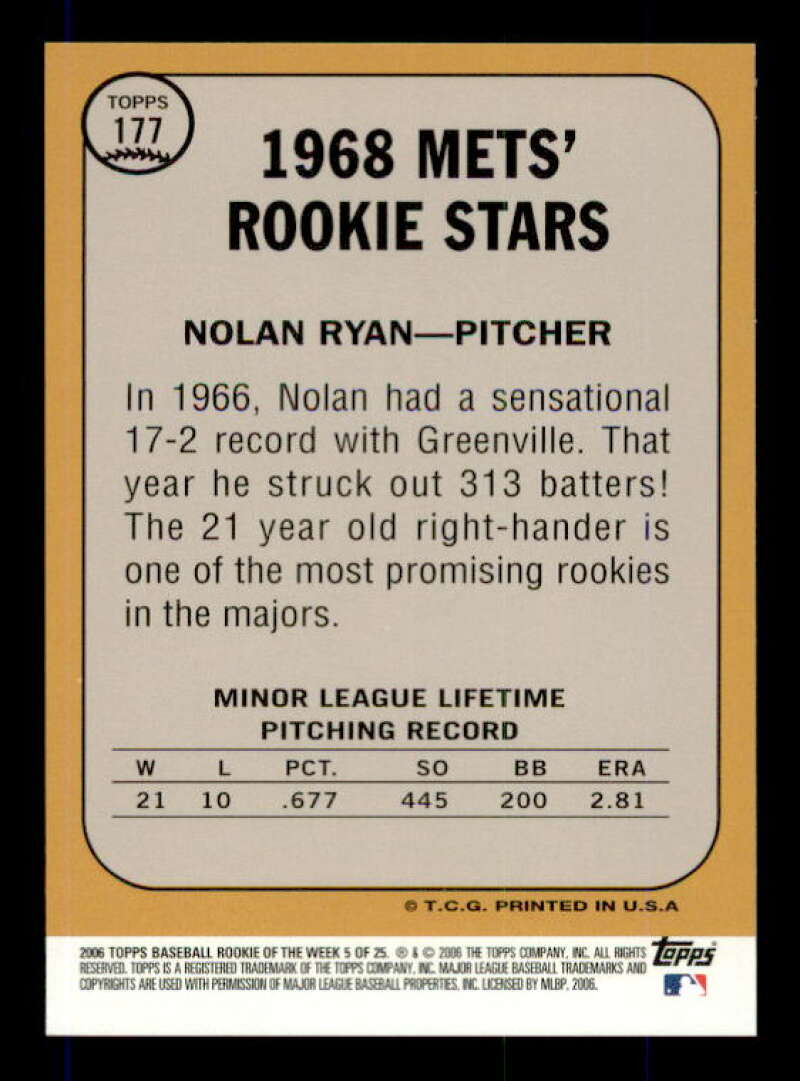 Nolan Ryan 68 Card 2006 Topps Rookie of the Week #5 Image 2