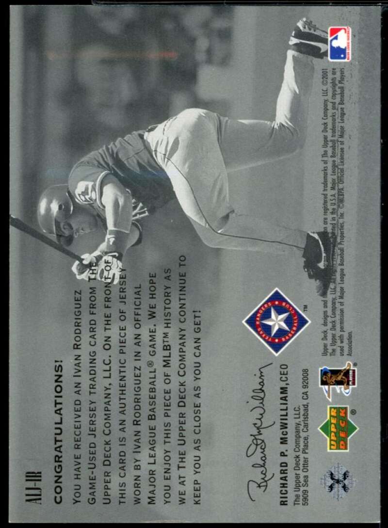 Ivan Rodriguez Card Jsy 2002 Upper Deck AL Centennial Memorabilia #ALJIR Image 2