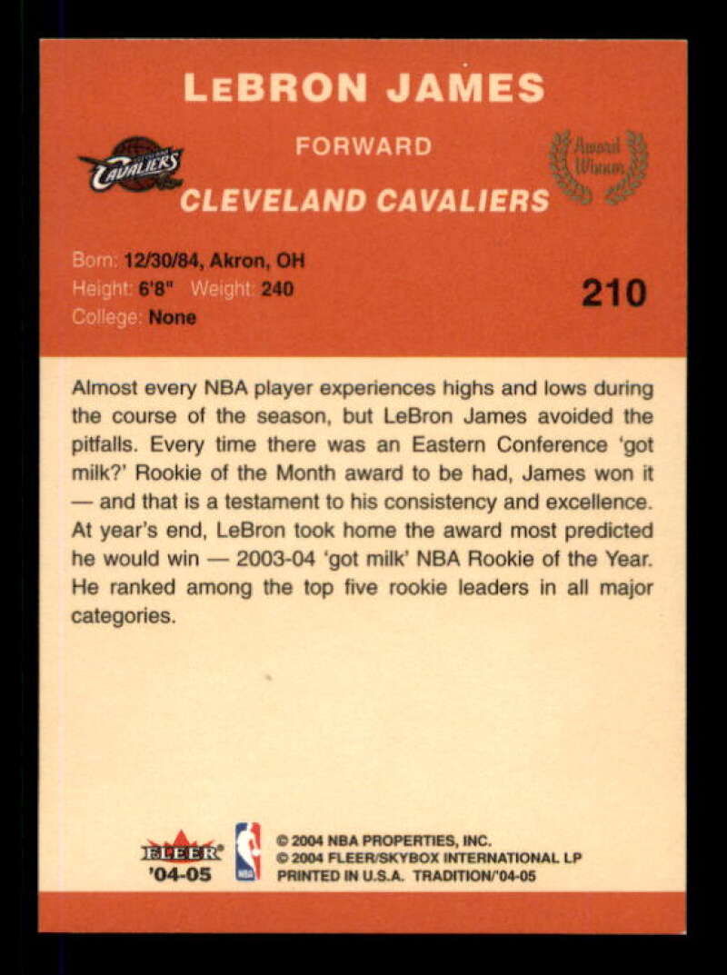 LeBron James AW Card 2004-05 Fleer Tradition #210 Image 2