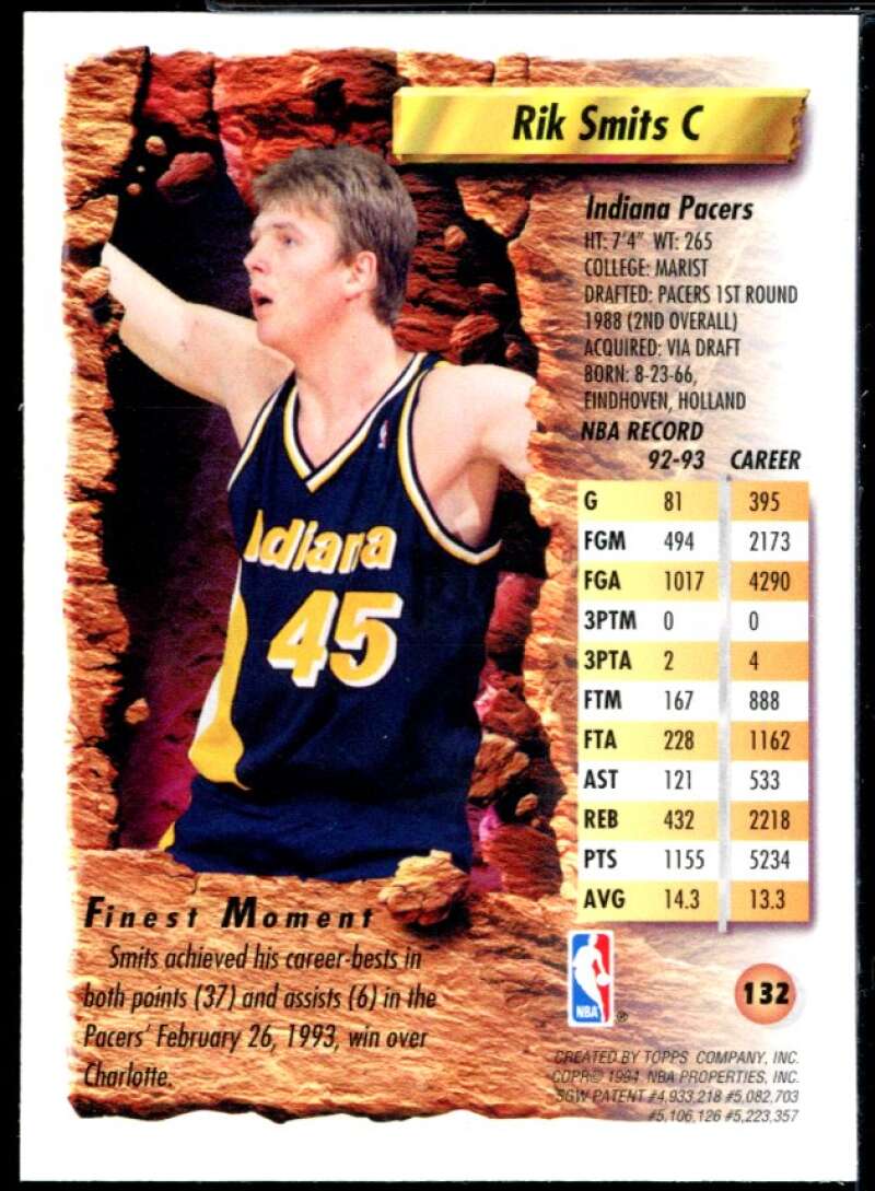 Rik Smits Card 1993-94 Finest Refractor #132 Image 2