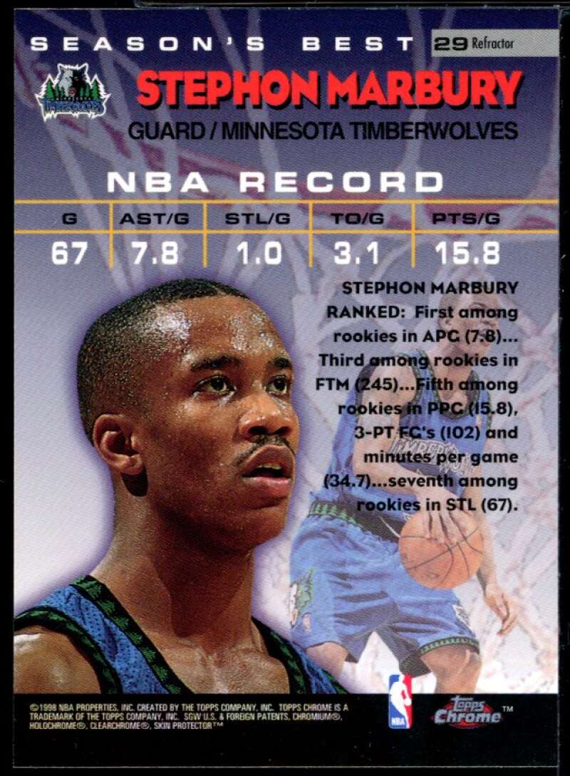 Stephon Marbury Card 1997-98 Topps Chrome Season's Best Refractor #SB29 Image 2