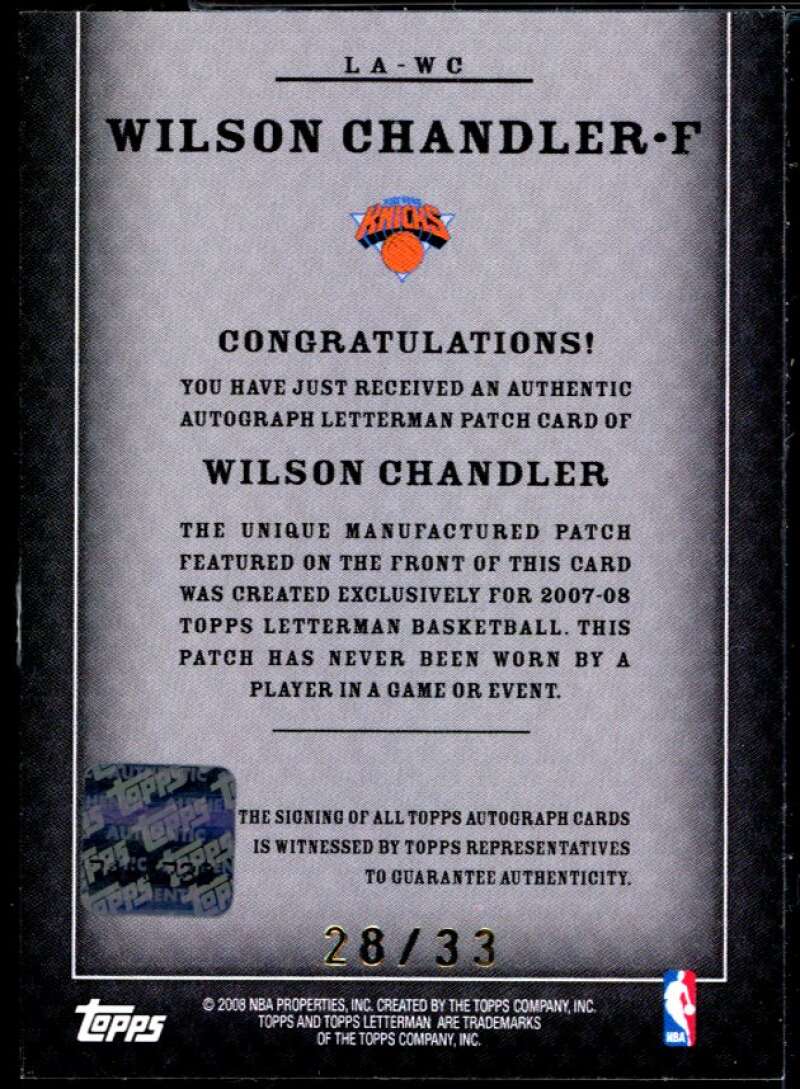 Wilson Chandler C/264* Card 2007-08 Topps Letterman Patches Autographs #WC Image 2