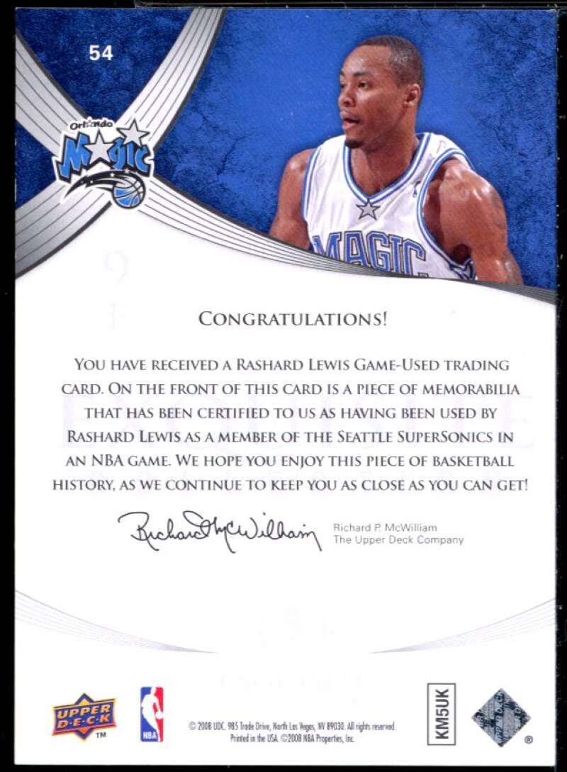 Rashard Lewis Card 2007-08 Exquisite Collection Jerseys #54 Image 2