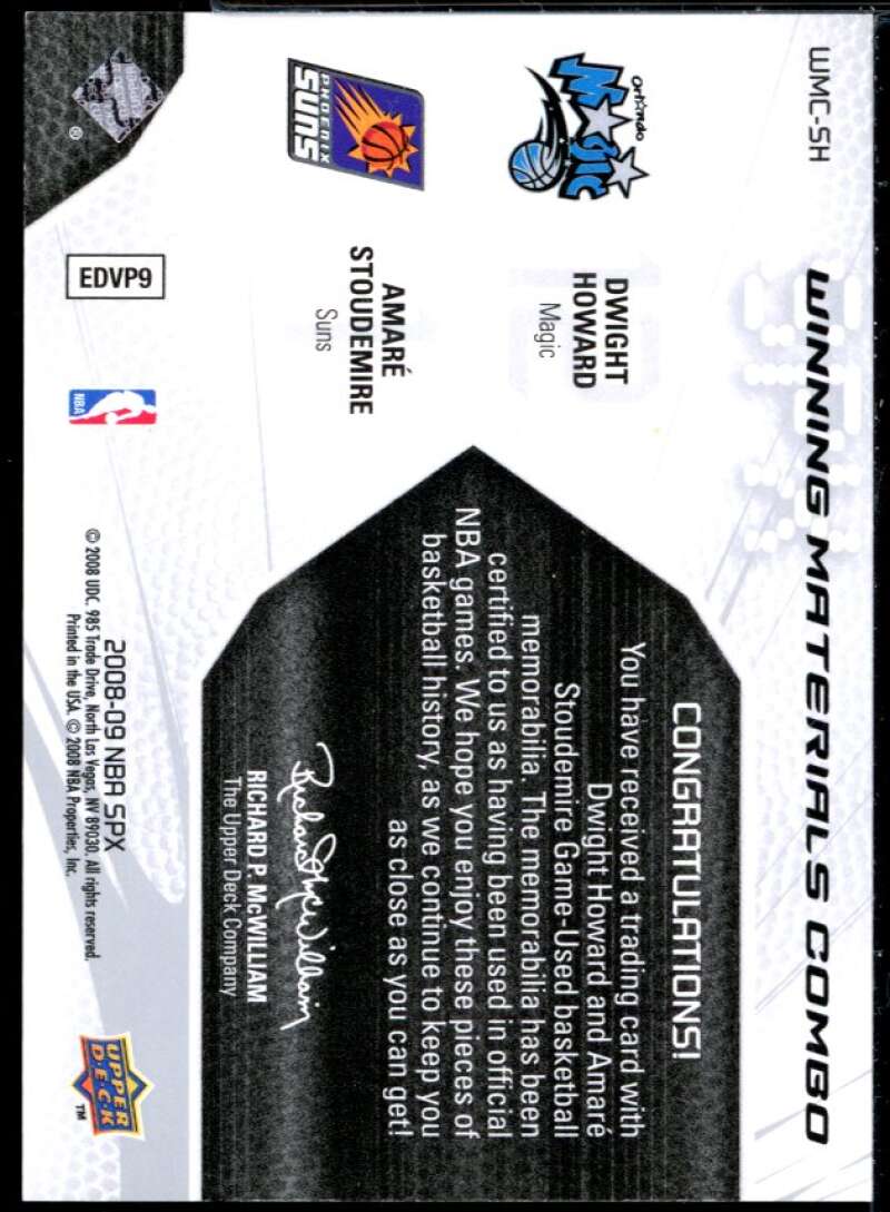 Dwight Howard/Amare Stoudemire Card 2008-09 SPx Winning Materials Combos #WMCSH Image 2