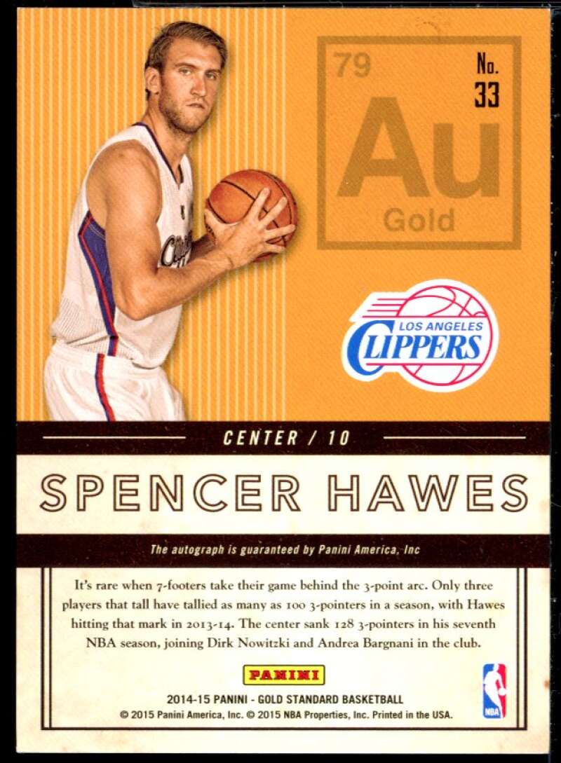 Spencer Hawes Card 2014-15 Panini Gold Standard AU Autographs #33 Image 2