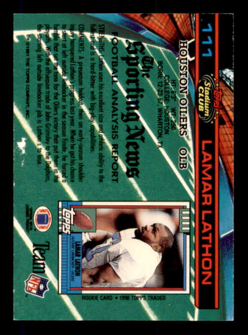 Lamar Lathon Card 1991 Stadium Club Super Bowl XXVI #111 Image 2