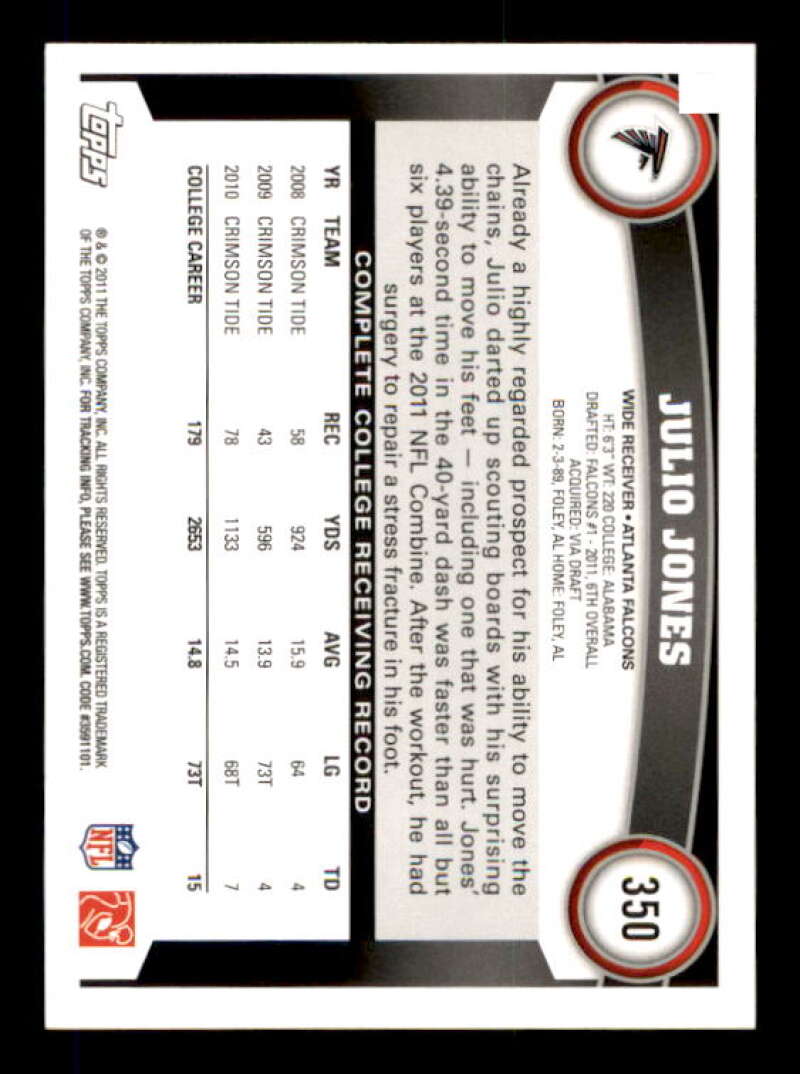 Julio Jones Rookie Card 2011 Topps #350A Image 2