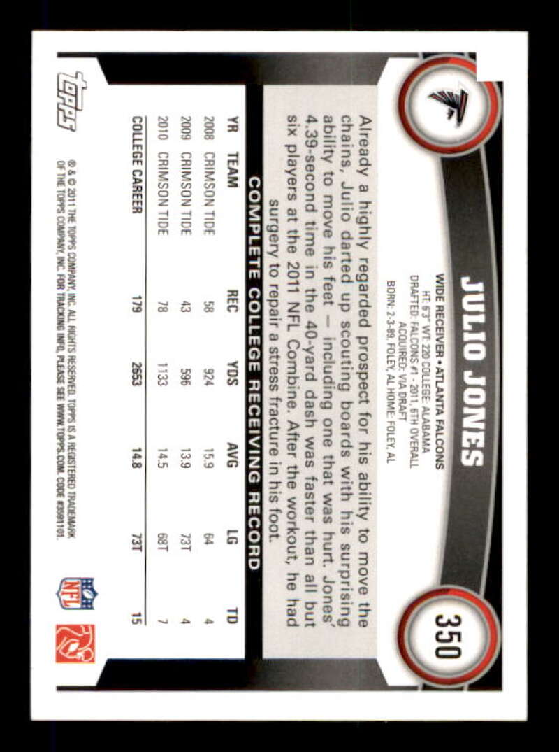 Julio Jones Rookie Card 2011 Topps #350A Image 2