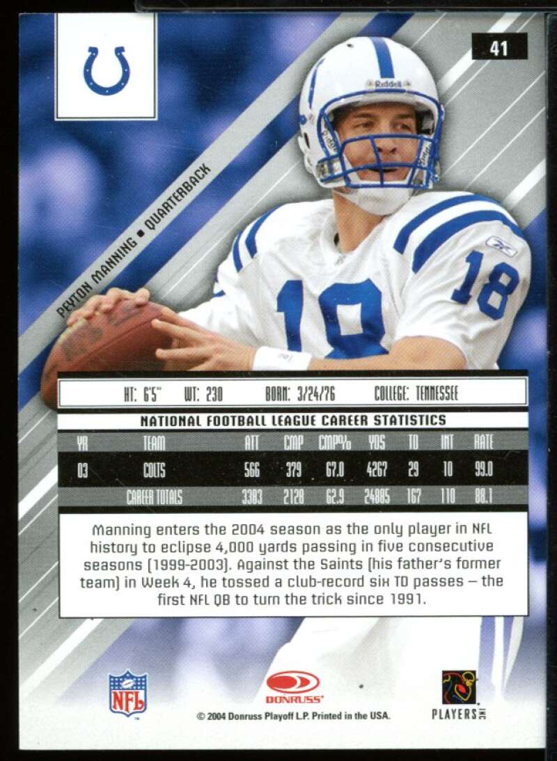 Peyton Manning Card 2004 Leaf Rookies and Stars Longevity #41 Image 2