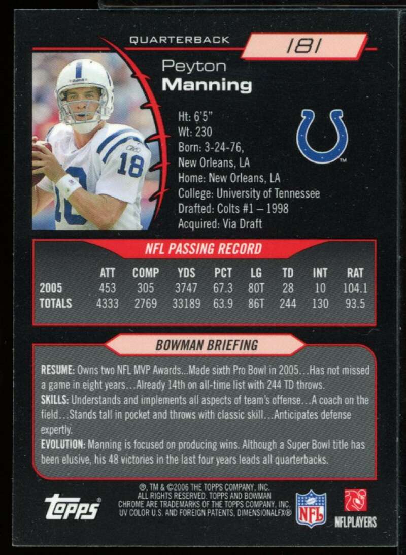 Peyton Manning Card 2006 Bowman Chrome #181 Image 2