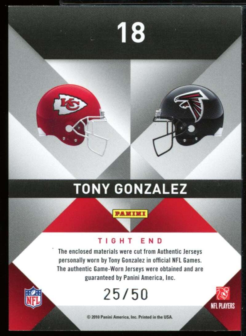 Tony Gonzalez Card 2010 Epix Odyssey Combo Materials Prime #18 /50 Image 2