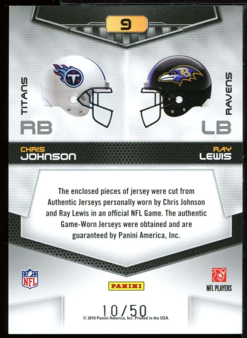 Chris JohnsonRay Lewis Card 2010 Epix Sunday Showdown Materials Prime #9 /50 Image 2